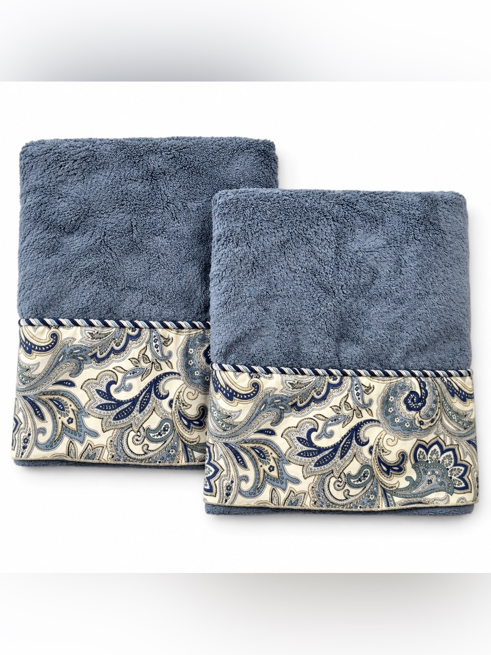 NEW Avanti Premier Egyptian Cotton Bath Towels Set of 2 Blue & Paisley 26x52